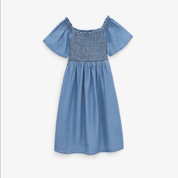 smocked denim dress